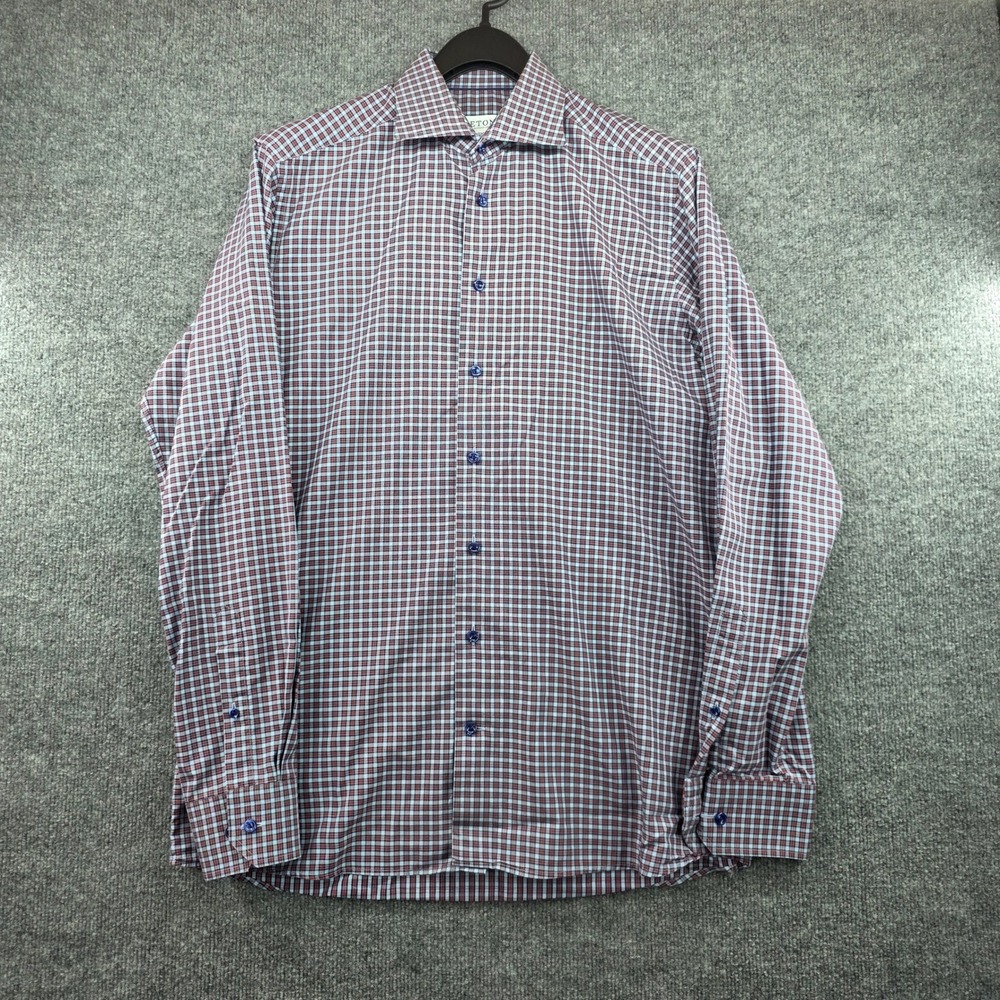 Eton‎ Contemporary Fit Dress Shirt Mens 41/16 L Red Blue Micro Check Cotton